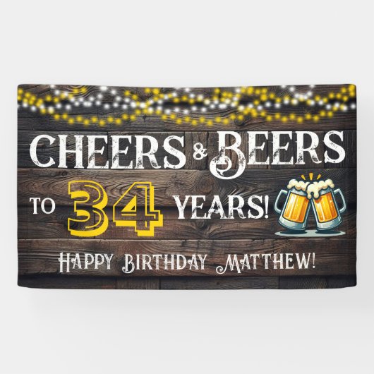 Cheers and Beers to 34 Years Birthday Party Banner (Horizontal)