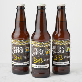 Cheers and Beers to 34 Years Rustic Birthday Bierflaschenetikett