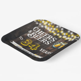 Cheers and Beers to 34 Years Rustic Birthday Pappteller