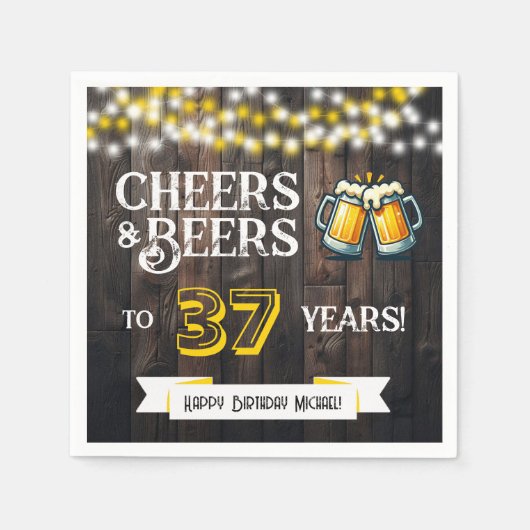 Cheers and Beers to 37 Years Rustic Birthday Party Serviette (Vorderseite)