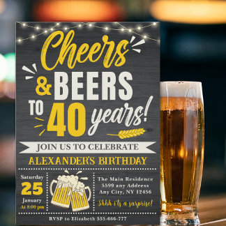 Cheers and Beers to 40 Years, Beer-Themed  Einladung
