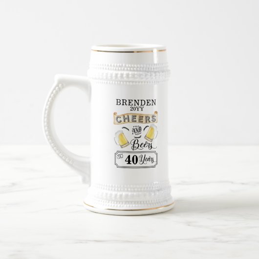 Cheers and Beers to 40 Years Birthday Beer Stein Bierglas (Links)