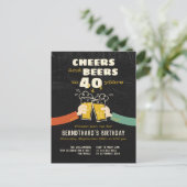 Cheers and Beers To 40 Years Retro Einladung Postkarte (Stehend Vorderseite)