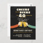 Cheers and Beers To 40 Years Retro Einladung Postkarte (Vorne/Hinten)