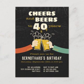 Cheers and Beers To 40 Years Retro Einladung Postkarte