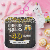 Cheers and Beers to 40 Years Rustic Birthday Pappteller (Party)
