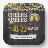 Cheers and Beers to 40 Years Rustic Birthday Pappteller (Vorderseite)