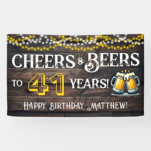Cheers and Beers to 41 Years Birthday Party Banner (Horizontal)