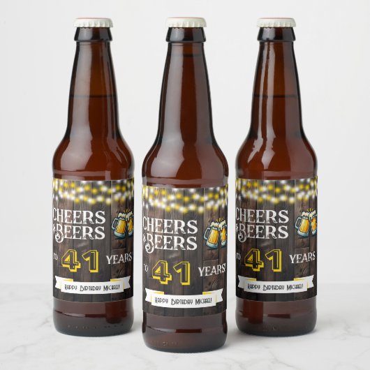 Cheers and Beers to 41 Years Rustic Birthday Bierflaschenetikett (Flaschen)