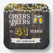 Cheers and Beers to 41 Years Rustic Birthday Pappteller (Vorderseite)
