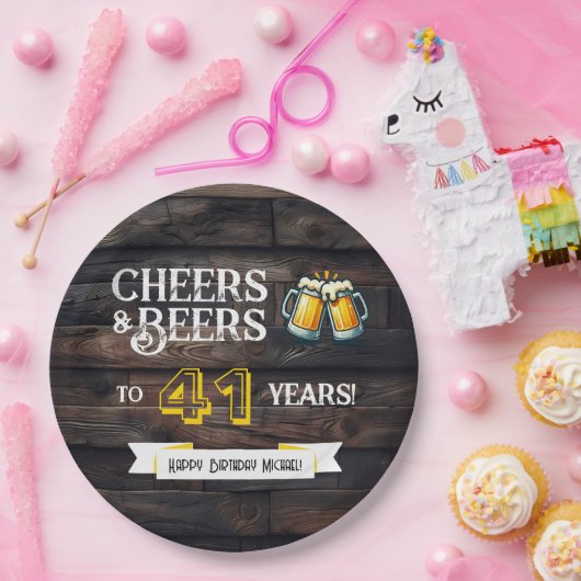 Cheers and Beers to 41 Years Rustic Birthday Pappteller (Party)