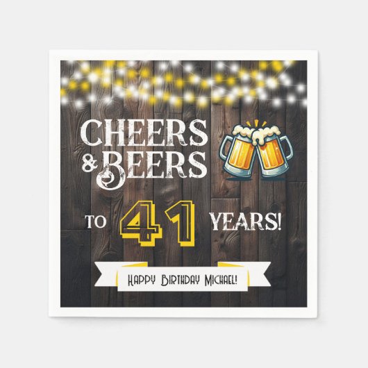 Cheers and Beers to 41 Years Rustic Birthday Party Serviette (Vorderseite)