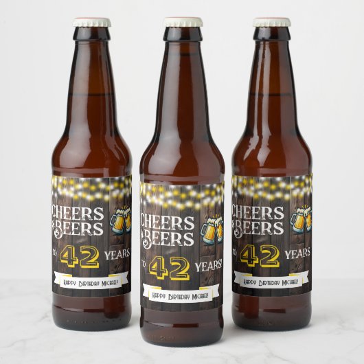 Cheers and Beers to 42 Years Rustic Birthday Bierflaschenetikett (Flaschen)