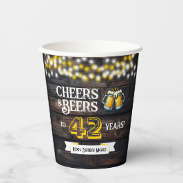 Cheers and Beers to 42 Years Rustic Birthday Pappbecher