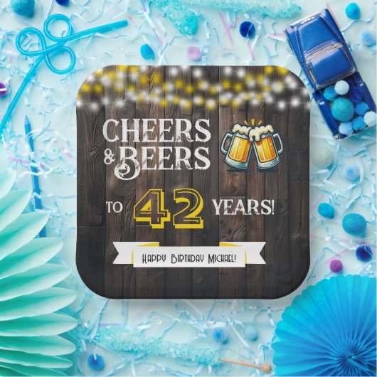 Cheers and Beers to 42 Years Rustic Birthday Pappteller (Party)