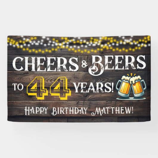 Cheers and Beers to 44 Years Birthday Party Banner (Horizontal)