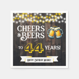 Cheers and Beers to 44 Years Rustic Birthday Party Serviette