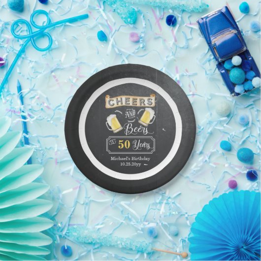 Cheers and Beers to 50 Years Birthday Paper Plate Pappteller (Party)