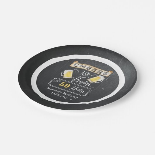 Cheers and Beers to 50 Years Birthday Paper Plate Pappteller (Schrägansicht)