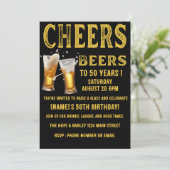 Cheers and Beers to 50 Years Funny Birthday Einladung (Stehend Vorderseite)