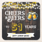Cheers and Beers to 51 Years Rustic Birthday Rechteckiger Pappuntersetzer (Vorderseite)