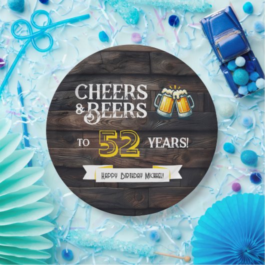 Cheers and Beers to 52 Years Rustic Birthday Pappteller (Party)