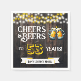 Cheers and Beers to 53 Years Rustic Birthday Party Serviette