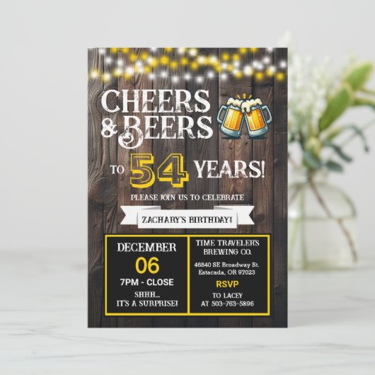 Cheers and Beers to 54 Years Surprise Brewery Einladung (Stehend Vorderseite)