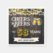 Cheers and Beers to 58 Years Rustic Birthday Party Serviette (Vorderseite)
