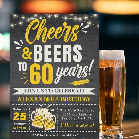 Cheers and Beers to 60 Years, Beer-Themed  Einladung