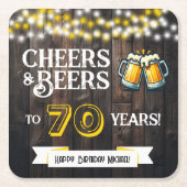 Cheers and Beers to 70 Years Rustic Birthday Rechteckiger Pappuntersetzer (Vorderseite)