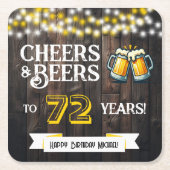Cheers and Beers to 72 Years Rustic Birthday Rechteckiger Pappuntersetzer (Vorderseite)