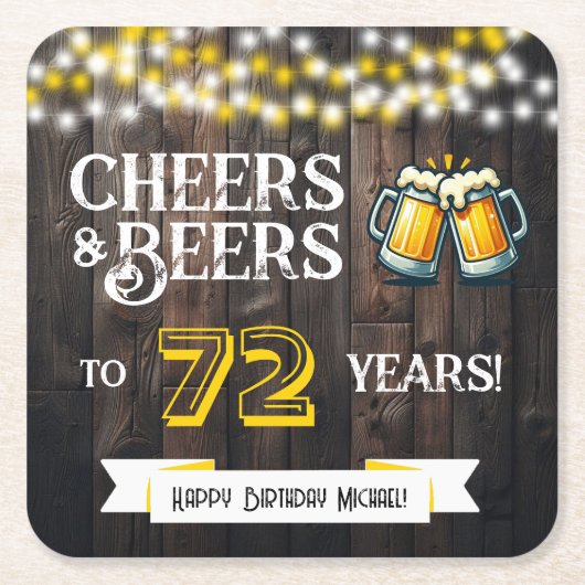 Cheers and Beers to 72 Years Rustic Birthday Rechteckiger Pappuntersetzer (Vorderseite)