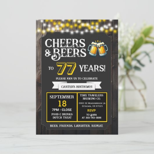 Cheers and Beers to 77 Years Brewery Birthday Einladung (Stehend Vorderseite)