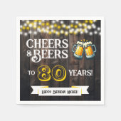 Cheers and Beers to 80 Years Rustic Birthday Party Serviette (Vorderseite)