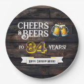 Cheers and Beers to 84 Years Rustic Birthday Pappteller (Vorderseite)
