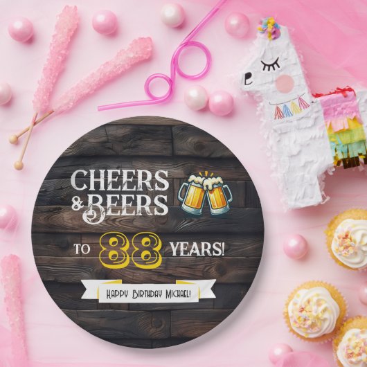 Cheers and Beers to 88 Years Rustic Birthday Pappteller (Party)