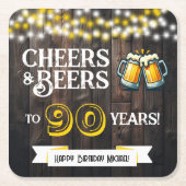 Cheers and Beers to 90 Years Rustic Birthday Rechteckiger Pappuntersetzer (Vorderseite)