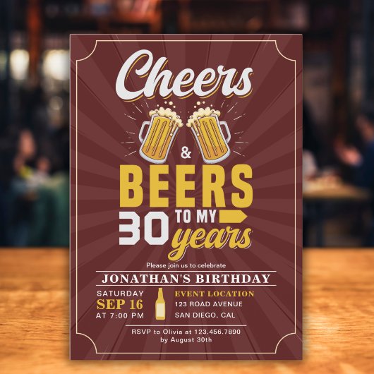 Cheers and Beers to my 30 Years Fun Birthday Einladung