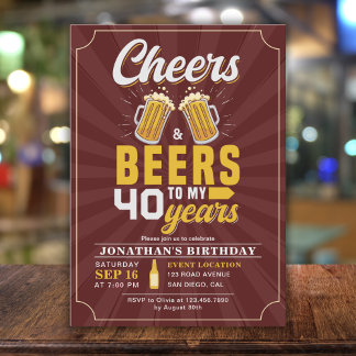 Cheers and Beers to my 40 Years Fun Birthday Einladung