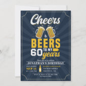 Cheers and Beers to my 60 Years Blue navy Einladung (Vorderseite)