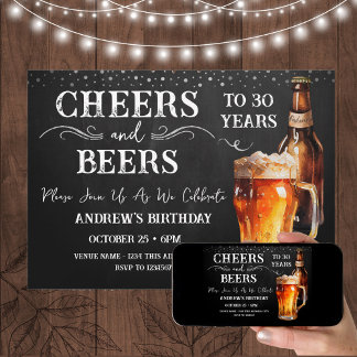 Cheers and Bers 30. Geburtstag Rustikal Einladung