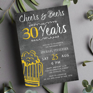 Cheers and Bers 30. Herren Chalkboard Geburtstag Einladung