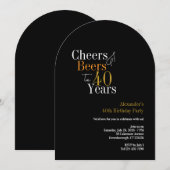 Cheers and Bers 40 Jahre schwarzes Party Einladung (Vorne/Hinten)