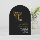 Cheers and Bers 40 Jahre schwarzes Party Einladung (Stehend Vorderseite)