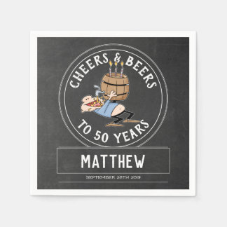 Cheers and Bers 50. Geburtstag schwarz und weiß Serviette