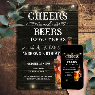 Cheers and Bers 60. Geburtstag Bar Lights Einladung