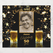 Cheers and Bers Foto Name Age Black and Gold Bierflaschenetikett (Einzelnes Label)