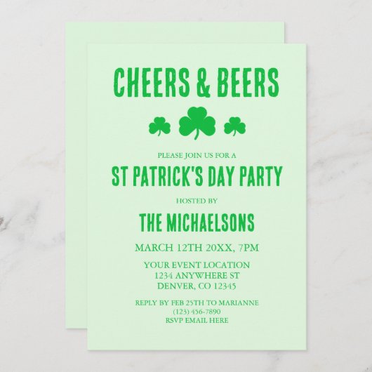 Cheers and Bers St Patrick's Day Party Einladung (Vorne/Hinten)