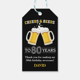 Cheers and Bers to 80 Years Gift Tags Geschenkanhänger
